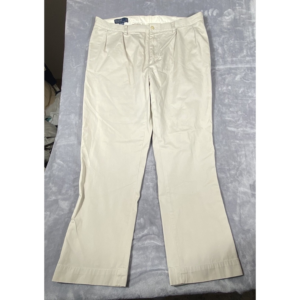 Polo Ralph Lauren Ethan Pant 40x32 Mens Khaki Chinos Pleated Front Preppy Dad - Picture 1 of 10
